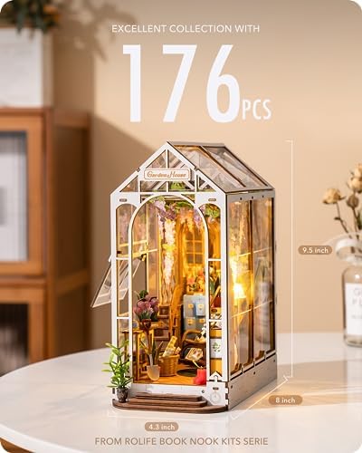 Rolife DIY Book Nook Kit Garden House, DIY Miniature Booknook Kit 3D Creative Decorative Bookend Bookshelf Insert 3D Puzzle for Adults, Halloween/Christmas Decorations/Gifts for Adults (Garden House) - Image 2