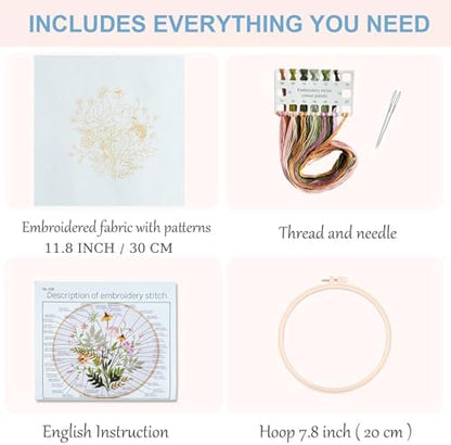 Silentsea Floral Embroidery Kit for Beginners – All-in-One DIY Stitching Set with Pre-Printed Fabric, Hoop & Threads – Perfect for Relaxing Craft Lovers. - Image 5