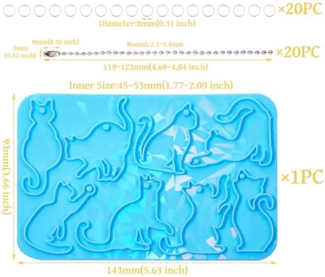 Cat Silicone Molds for Halloween Cute Cat Kitten Keychain Resin Molds Pet Kitten Cabochons Silicone Mold with 20pcs Bails and 20pcs Jump Rings for DIY Earrings Jewelry Making Supplies - Image 2
