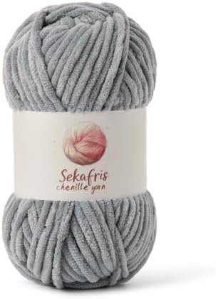 Chenille Blanket Yarn for Crocheting Size 5 Bulky Yarn Grayish by Sekafris
