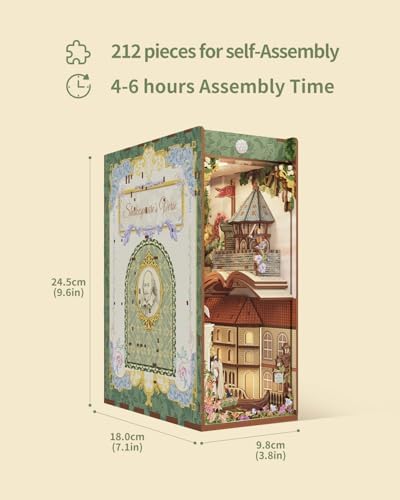 Tonecheer x British Library DIY Book Nook Kit, Shakespeare 3D Wooden Puzzle for Adults, Miniature House Kit Booknook Bookshelf Insert Decor with LED Lights Craft Gifts (Shakespeare's Verse) - Image 3
