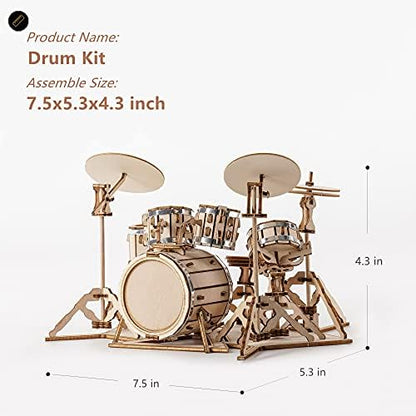 ROBOTIME Wooden Craft Kits for Kids 3D Wooden Puzzle DIY Model Drum Kit to Build for Boys Adorable Home Decoration for Teens - Image 5