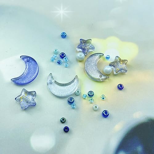 Assorted Glass Beads for Jewelry Making Multi Size Colors Glass Star Moon Seed Pearl Spacer Beads for Bracelets Necklace Earring Making(White Blue) - Image 4