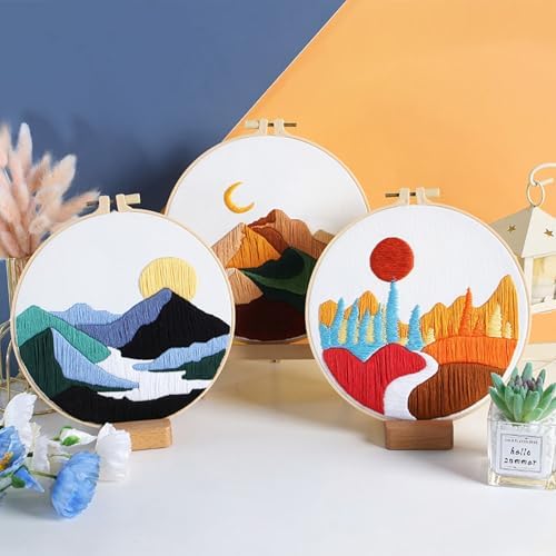 GLTAYLMY Embroidery Kits for Beginners Adults, Stamped Cross Stitch Kits for Adult Beginners Embroidery Starter Kit with Pattern, 3 Embroidery Hoop and Fabric, Needles Threads - Image 6