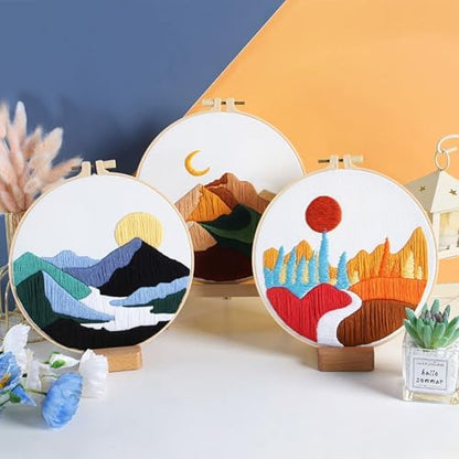 GLTAYLMY Embroidery Kits for Beginners Adults, Stamped Cross Stitch Kits for Adult Beginners Embroidery Starter Kit with Pattern, 3 Embroidery Hoop and Fabric, Needles Threads - Image 6