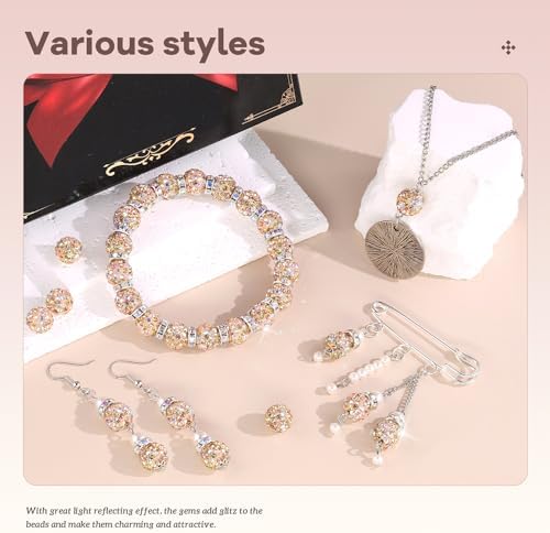 160pcs 10mm Rhinestone Beads for Jewelry Making, Light Peach AB Shiny Round Disco Beads Bulk, Sparkle Crystal Clay Christmas for Bracelet Baseball Necklace Earring Crafting and DIY - Image 2