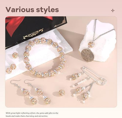 160pcs 10mm Rhinestone Beads for Jewelry Making, Light Peach AB Shiny Round Disco Beads Bulk, Sparkle Crystal Clay Christmas for Bracelet Baseball Necklace Earring Crafting and DIY - Image 2