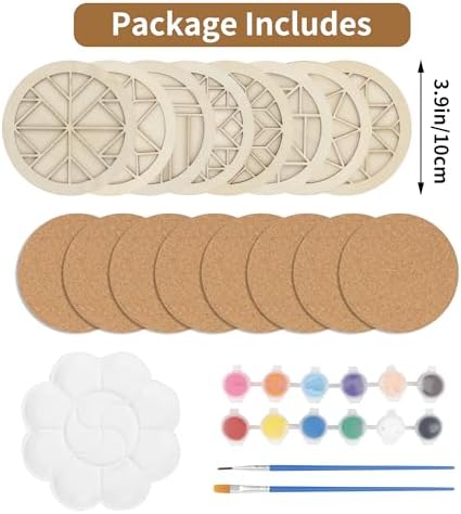 Temlum Wooden Coasters Painting Kit, Paint You Own Coaster Wooden Painting Craft Kit for Adults and Beginners Art Craft Supplies (Barn Quilt) - Image 2