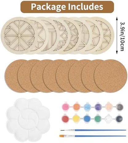 Temlum Wooden Coasters Painting Kit, Paint You Own Coaster Wooden Painting Craft Kit for Adults and Beginners Art Craft Supplies (Barn Quilt) - Image 2