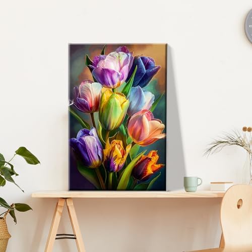 JOOZ Paint by Numbers Kit for Adults Flowers Paint by Number with Frame Floral Paint by Number with Easel Tulip Digital Oil Painting Kits for Gift Home Wall Decor 7.87x11.81 Inch - Image 2
