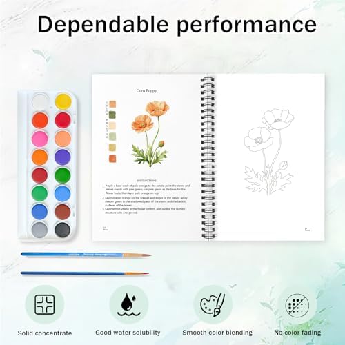 Watercolor Workbooks for Adults Beginners & Teens, 16 Colors 15 Beautiful Paintings, Pre-Outlined Designs, Easy Watercolor Art Book（Protea） - Image 3