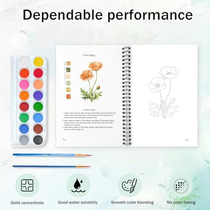 Watercolor Workbooks for Adults Beginners & Teens, 16 Colors 15 Beautiful Paintings, Pre-Outlined Designs, Easy Watercolor Art Book（Protea） - Image 3