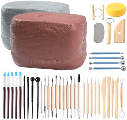 ReArt Natural Air-Dry Clay, Baking Clay, Low Fire Pottery Clay with 40 Pcs Pottery Tools (Gray and Terra Cotta) by ReArt