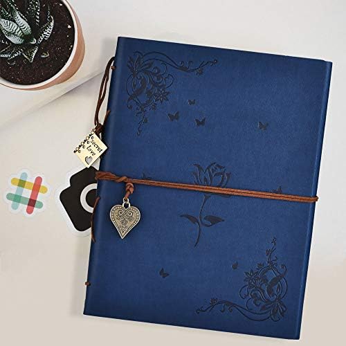 ZEEYUAN Leather Scrap Book DIY Photo Memory Book Scrapbook Photo Album 60 Pages (Rose Blue) - Image 2