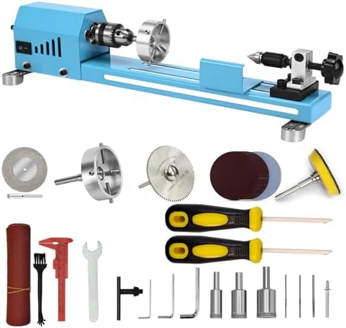Wood Lathe Mini Lathe Machine Multi-Purpose Type Lathe Milling Cutting Grinding Polishing Professional Table Top Lathe Tool Kit by Winbomgo