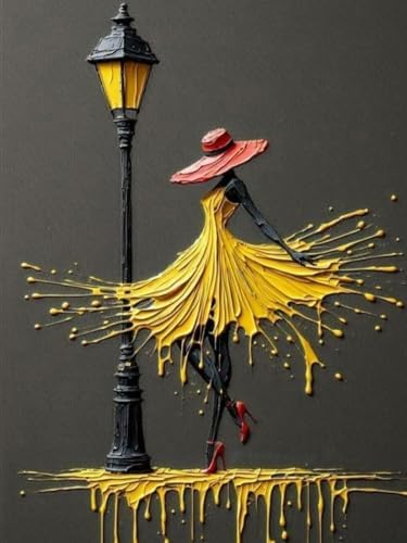 Street Lamp Woman Dancer Paint by Numbers for Adults Beginner 12X16 inch by Mosaflare