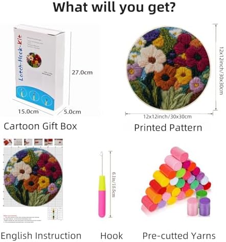 Latch Hook Rug Kit Abstract Cute Wild Flower Easy for Beginners Round Shape Carpet Crochet Yarn Craft Mini Rug DIY Hook and Latch Little Tapestry for Home Decor 30x30cm - Image 2