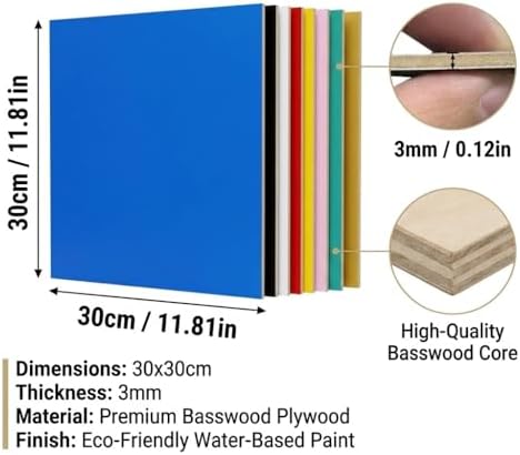 4 Pack White Basswood Sheets for Crafts, 12"x12"x1/8" (3mm) Unfinished Plywood for Laser Cutting & Engraving, DIY Ornaments & Architectural Models - Image 2