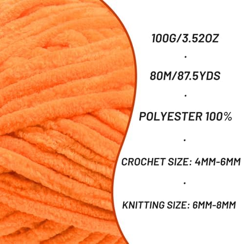 Chenille Blanket Yarn for Crocheting Size 5 Bulky Yarn 4 Orange - Image 2