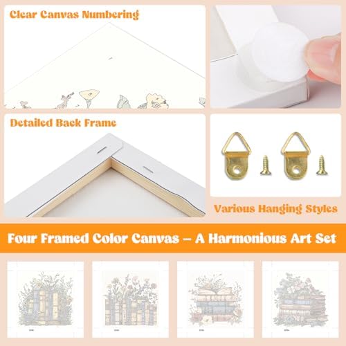 Lxmsja 4 Pack Floral Library Paint by Numbers Kit for Adults, Easy Framed Paint by Numbers for Adults Beginner, DIY Acrylic Oil Painting Craft Kits for Home Wall Decor 8x8 inch - Image 4
