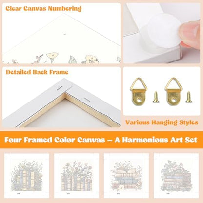 Lxmsja 4 Pack Floral Library Paint by Numbers Kit for Adults, Easy Framed Paint by Numbers for Adults Beginner, DIY Acrylic Oil Painting Craft Kits for Home Wall Decor 8x8 inch - Image 4