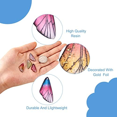 FASHEWELRY 100Pcs Resin Wing Charms Transparent Insects Wing Pendants Colorful Dragonfly Butterfly Wings Hanging Charms with Gold Foil for Jewelry Making - Image 6