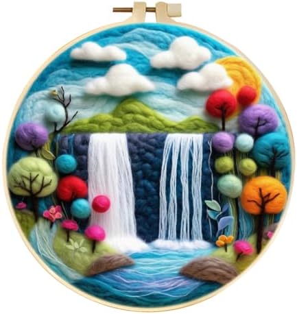 CaptainCrafts Needle Felting Kit, Wool Felt Supplies, Embroidery Hoops, Wool Painting Tools Needle Felting Starter Kit for DIY Decoration (Beautiful Forest Waterfall) by CaptainCrafts