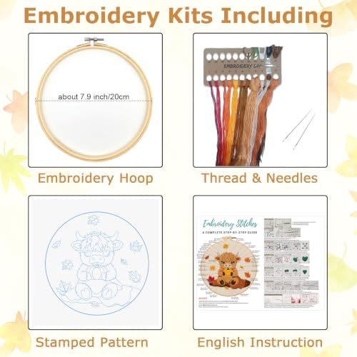 Louise Maelys Highland Cow Embroidery Kit for Beginners（Autumn - Image 2