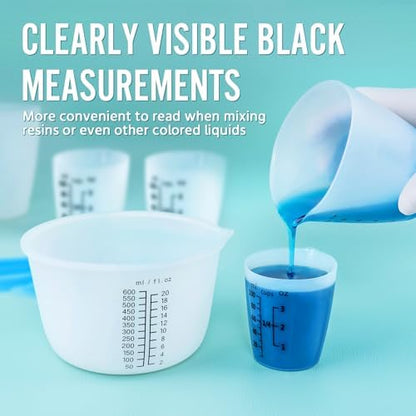 Silicone Resin Mixing Measuring Cups for Resin Supplies, Easy-to-Read Marks, 600ml/20oz Bowl, 250&100ml Thickened Reusable Silicone Cups for Epoxy Mixing, with Stir Sticks, Jewelry Making - Image 4