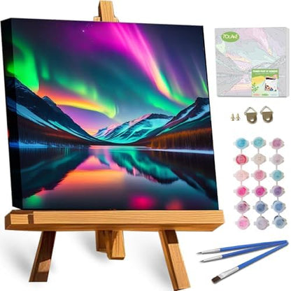 TOCARE Framed Paint by Numbers Kit for Adults Beginners,12x12inch Easy Aurora Paint by Number with Frame,Northern Lights Paint by Numbers Framed Canvas(Without Easel) by TOCAREDirect