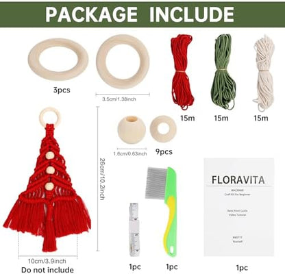 FLORAVITA Macrame Kit for Beginners with Step-by-Step Video Tutorials Christmas Tree Craft Starter Kit for Adults Kids DIY Wall Hanging Art Decor Festive Activity Unique Gift Xmas Gift - Image 2
