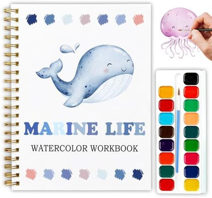 Marine Life Watercolor Workbook, Water Coloring Book, 12 Patterns, Ocean Dreams Watercolor Kit for Beginners, DIY Gift for Adults,Fun Family Art Activity and Gift by Unknown