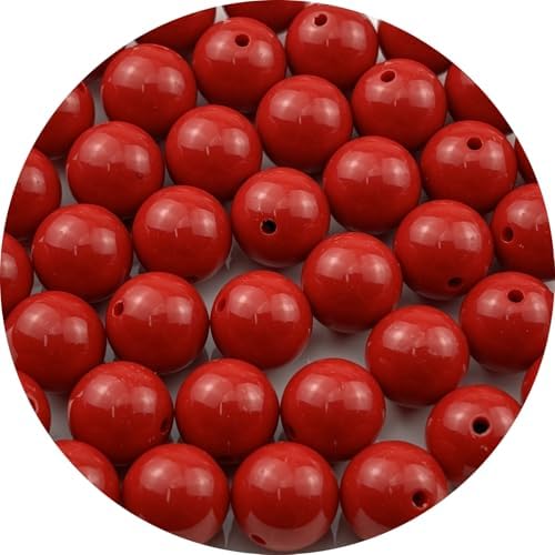 40pcs Acrylic Round Beads for Crafts 16mm Resin Candy Color Spacer Beads with Hole for Jewelry Making Sewing Crafts Decoration Necklaces Bracelets Earrings Supplies(Red) by Unknown