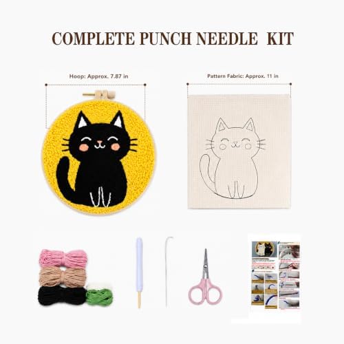 Punch Needle Kit for Beginners, DIY Black Cat Craft with Embroidery Hoop - Image 2