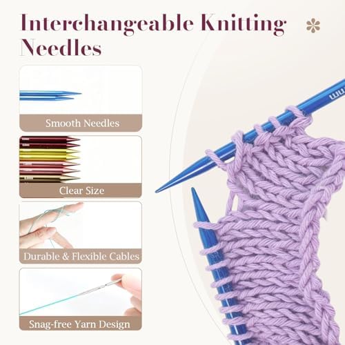 Yarniss 18 Pairs Circular Knitting Needles with Swivel Cable, US Sizes 0-15 - Image 2