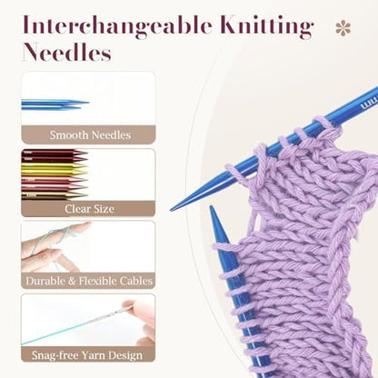 Yarniss 18 Pairs Circular Knitting Needles with Swivel Cable, US Sizes 0-15 - Image 2