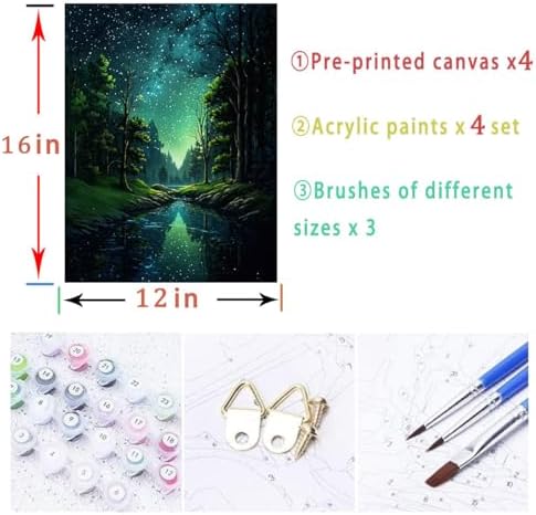 Lovepefe Starry Sky Paint By Numbers Kit for Adults, 4 Pack Country Night Paint By Number Kits for Beginner Moon Acrylic On Canvas DIY Oil Painting Kit for Gift Home Wall Decor 12x16 Inch - Image 4