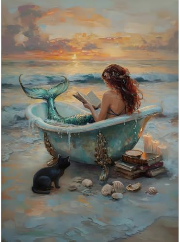 Mermaid bathtub Paint by Numbers Kit for Adults Beginner (Without Frame) by YOLENIX