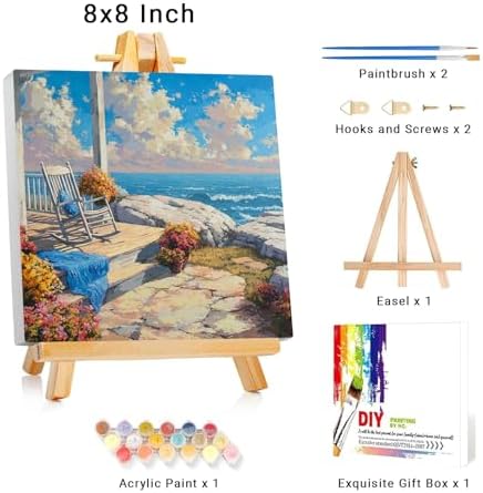 Framed Paint by Numbers Kit for Adults Beginner & Kids Ages 8-12 Beach Adult Paint by Number Kits on Canvas with Easel Landscape Painting by Numbers for Adults with Frame DIY Painting Kits 8x8 Inch - Image 2
