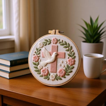 JJFox Embroidery Kit for Beginners and Adults, DIY Hand Embroidery Starter Kit with Cute Pattern, Cross Stitch Needlepoint Set with Hoop, Threads and Instructions (Cross) - Image 3