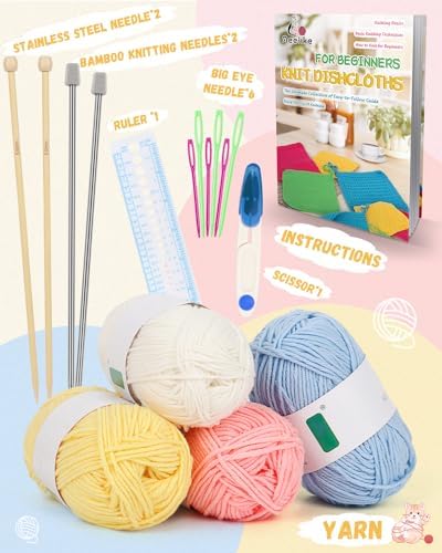 Aeelike Knitting Kit for Beginner Adult, Easy Dishcloth Knit Set, Color B - Image 3