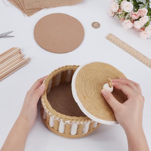FREEBLOSS Woven Basket Kit Round Cardboard Woven Basket Kit DIY Woven Basket Set Macrame Cord Woven Basket Kit for Beginners Basket Weaving Supplies Multifunctional Hand-Woven Storage Basket - Image 4