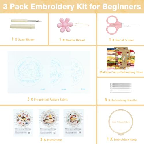 RidaaFri Embroidery Kit for Beginners, 3PC Starter Set Cake Fruit Patterns - Image 3