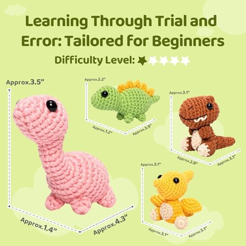 Mewaii Crochet Kit for Beginners, 4 Pack Dinosaur Set Craft Set - Image 5