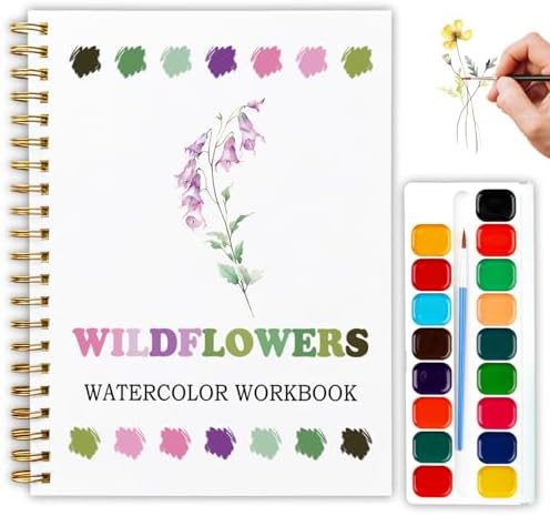 12 Wildflower Patterns Watercolor Set, Painting Book for Beginners, Stress Relief Art Gift for Women and Adults, Relaxing DIY Workbook, Boho Nature Lover Kit by Unknown
