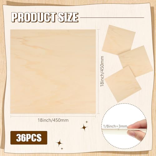 Riakrum Basswood Sheets Plywood Board Unfinished Wood Boards for Crafts for DIY Laser Projects Architectural Mini House Building Hobby Model Making(18 x 18 x 1/8 Inch,36) - Image 2