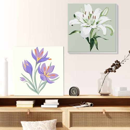 Flowers Paint by Number for Adults Beginners and Kids, 4 Pack DIY Adult Paint by Number Kits on Canvas Framed, Color by Numbers Acrylic Oil Painting Number Kits Crafts for Home Wall Decor 8x8inch - Image 7