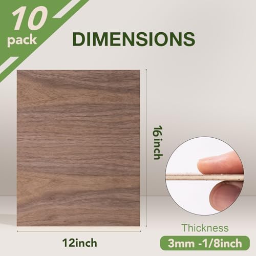 Rowood 10 Pack Walnut Plywood 1/8,12x16x1/8inch,3mm Thick Unfinished Wood for Laser Cutting and Engraving,DIY Ornaments,Wood Burning,Models Drawing - Image 2