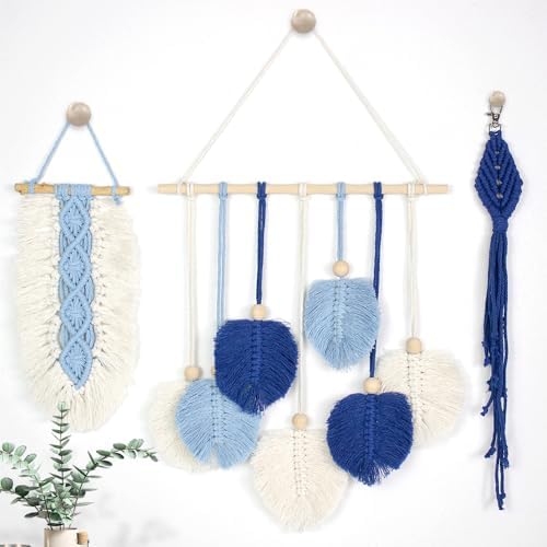 BUFANTL DIY Macrame Leaf Kit for Beginners, 3-in-1 Starter Set with 2 Wall Hangings & 1 Keychain, Boho Weaving Craft Kit with Printed Tutorial for Adults - Image 6