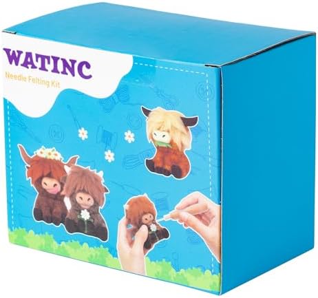WATINC Needle Felting Kit - 3 Set Unique Different Cute Doll Wool Felt Needle Tools Foam Pad Instruction, DIY Home Decoration Craft Party Supplies for Art Work Starter Beginners (Highland Cow) - Image 7